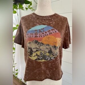 EUC! SELF ESTEEM BROWN TIE-DYE GRAPHIC TEE. SIZE: GIRLS MEDIUM